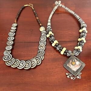 Exotic Tribal Necklace Set of 2 Lot Bundle Jewelry Unique Boho Brown Bohemian